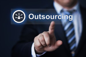 businessman pressing virtual button