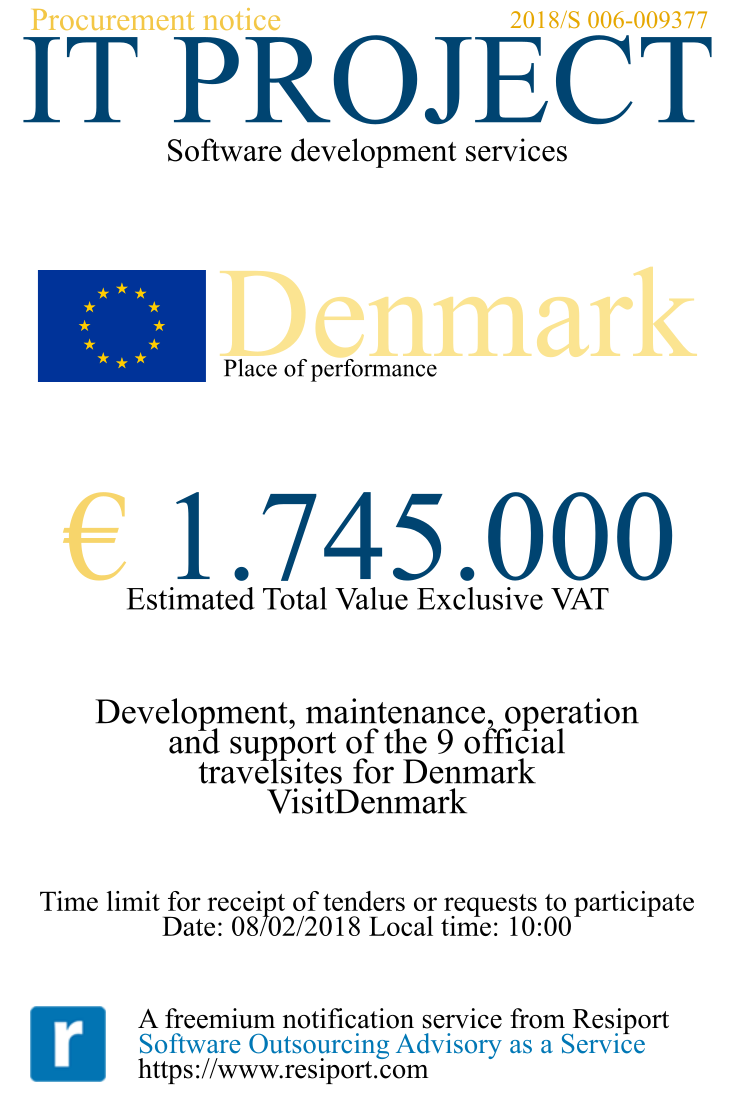 Tender notification: Development, maintenance, operation and support of the 9 official travel sites for Denmark